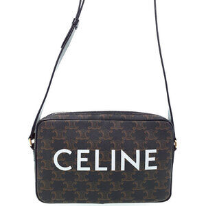 Celine Triomphe Messenger Bag Shoulder Canvas Leather Black Brown
